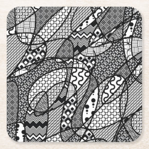 Dessous De Verre Carré Motif Patchwork Noir & Blanc 05