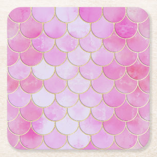 Dessous De Verre Carré Motif Pink Pastel & Gold Shimmer Mermaid