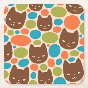 Dessous De Verre Carré Motif Polka Dot Cats