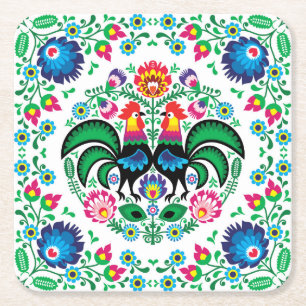 Dessous De Verre Carré Motif polonais carré de coq
