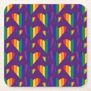 Dessous De Verre Carré Motif Rainbow Hearts