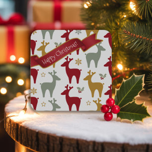 Dessous De Verre Carré Motif Red Christmas Reindeer#12 ID1009