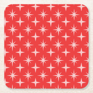 Dessous De Verre Carré Motif Rétro Atomique sur Fond Rouge