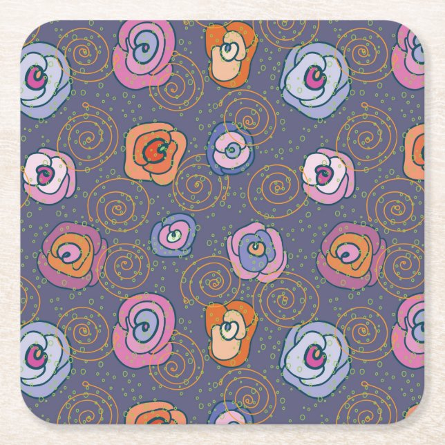Dessous De Verre Carré Motif rose de champ de résumé (Devant)