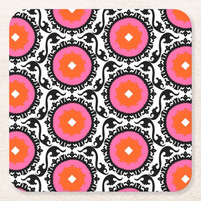 Dessous De Verre Carré Motif rose de Suzani (Devant)