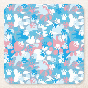 Dessous De Verre Carré Motif rose et bleu de chien de camouflage