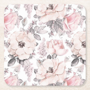 Dessous De Verre Carré Motif rose et gris classique
