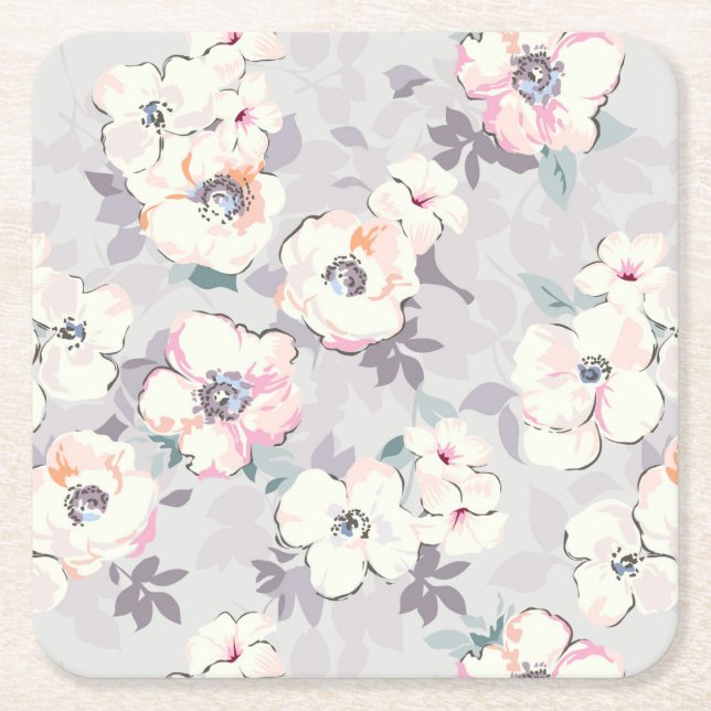 Dessous De Verre Carré Motif rose mou d'aquarelle (Devant)