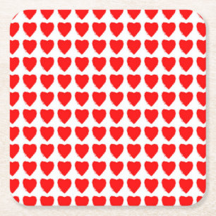 Dessous De Verre Carré Motif sans couture de cœurs rouges
