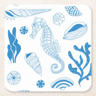 Dessous De Verre Carré Motif sans joint avec coquillages