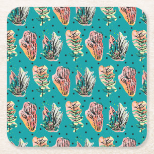 Dessous De Verre Carré Motif Succulent de Cactus Graphiques Abstraits