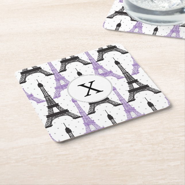 Dessous De Verre Carré Motif Tour Eiffel Chic violet Monogram (Incliné)