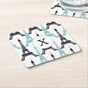 Dessous De Verre Carré Motif tour Monogram Aqua Chic Eiffel