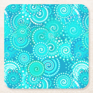 Dessous De Verre Carré Motif tourbillon fractal, teintes turquoise