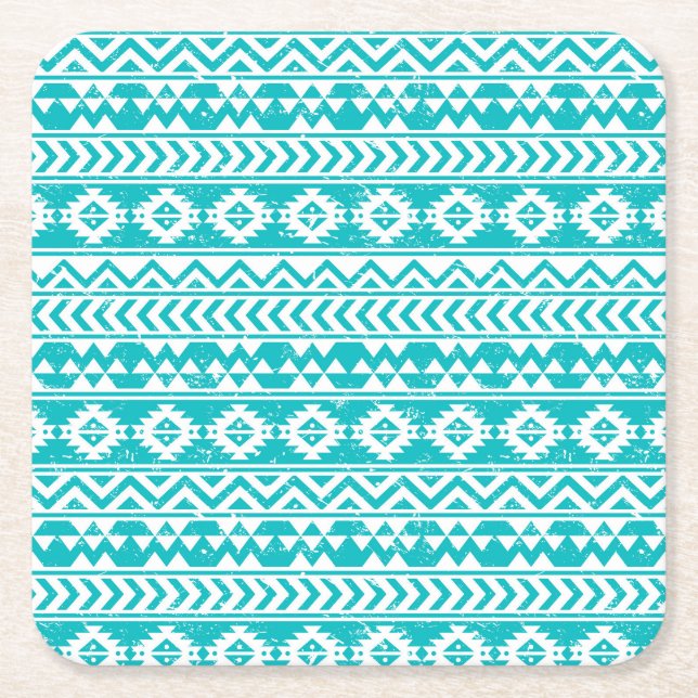 Dessous De Verre Carré Motif tribal Turquoise Grunge Aztec (Devant)