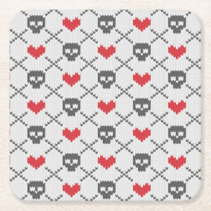 Dessous De Verre Carré Motif tricoté avec des crânes