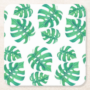 Dessous De Verre Carré Motif tropical avec feuilles monstères