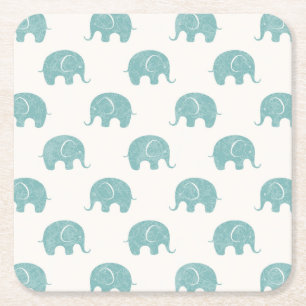 Dessous De Verre Carré Motif Turquoise Cute Elephant