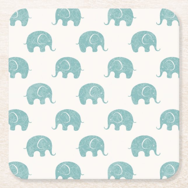 Dessous De Verre Carré Motif Turquoise Cute Elephant (Devant)