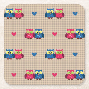 Dessous De Verre Carré Motif vérifié avec des hiboux d'amour