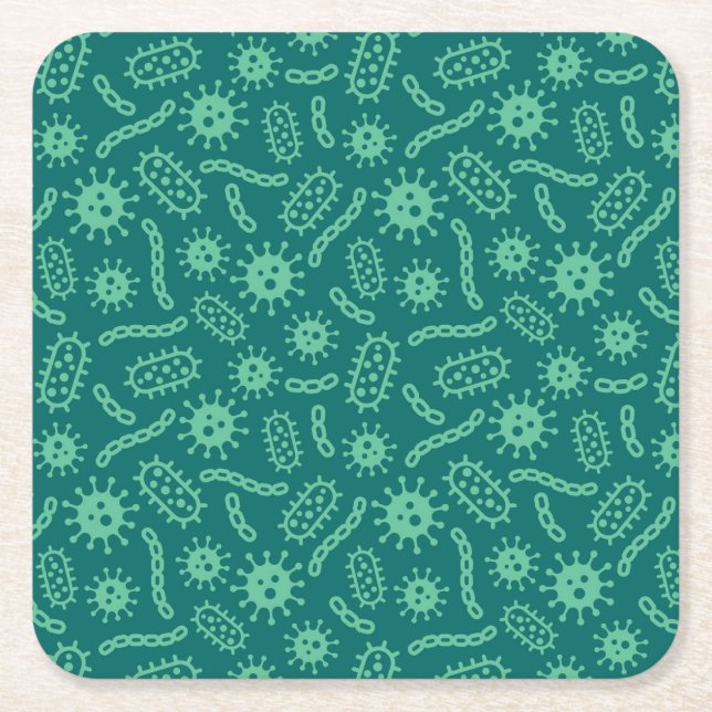 Dessous De Verre Carré Motif vert de microbes (Devant)