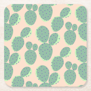 Dessous De Verre Carré Motif vert et rose de cactus