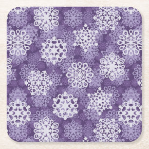 Dessous De Verre Carré Motif violet de flocons de neige