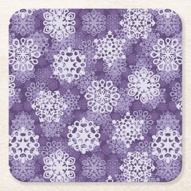 Dessous De Verre Carré Motif violet de flocons de neige (Devant)