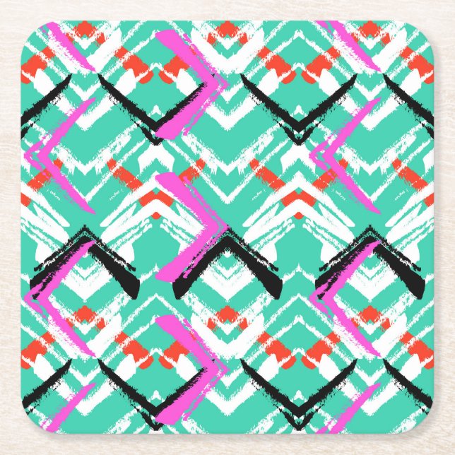Dessous De Verre Carré Motif Zig Zag Turquoise (Devant)