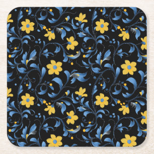 Dessous De Verre Carré Motifs d'art populaire floral ukrainien.