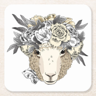 Dessous De Verre Carré Moutons floraux de halo