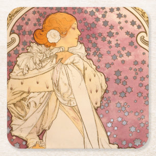 Dessous De Verre Carré Mucha Art nouveau femme beauté