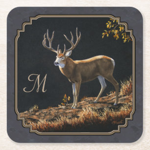 Dessous De Verre Carré Mule Deer Buck Charcoal Gray Monogram