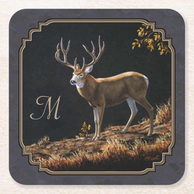 Dessous De Verre Carré Mule Deer Buck Charcoal Gray Monogram (Devant)