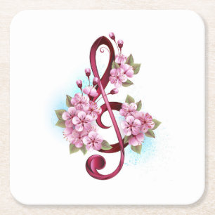Dessous De Verre Carré Musical treble clef notes with sakura flowers