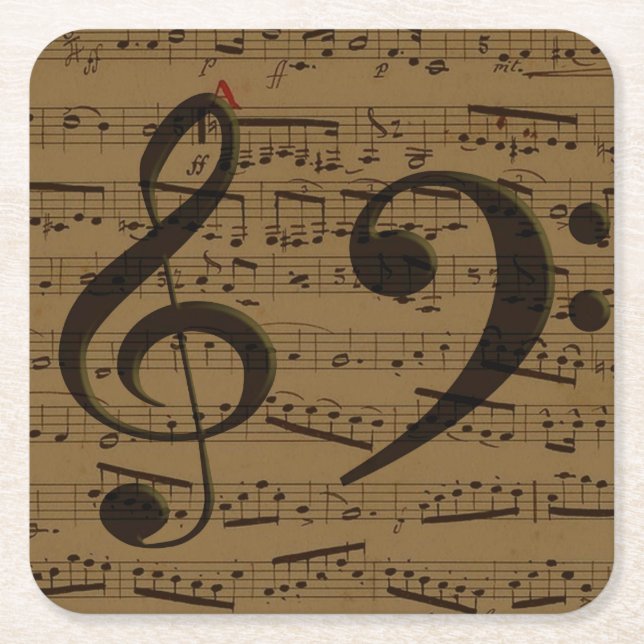 Dessous De Verre Carré Musical Treble Clef Sheet Musique Classique (Devant)