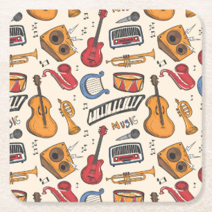 Dessous De Verre Carré Musique cool Thématique Piano Drums Guitare Violon