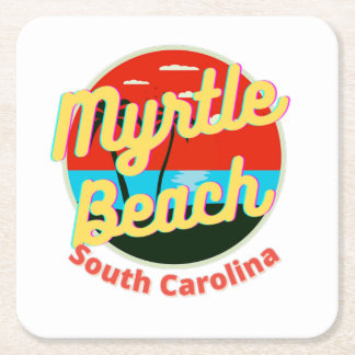 Dessous De Verre Carré Myrtle Beach South Carolina Retro Sunset