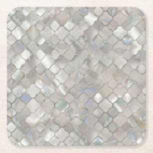 Dessous De Verre Carré Nacre marocaine de motif de Quatrefoil