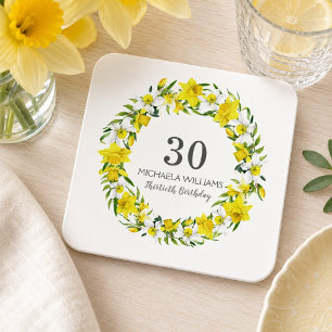 Dessous De Verre Carré Narcisse jaune élégant Floral 30e anniversaire
