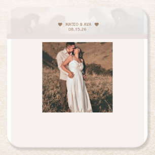 Dessous De Verre Carré Nature Chevaux Mariage Photo Personnalisée