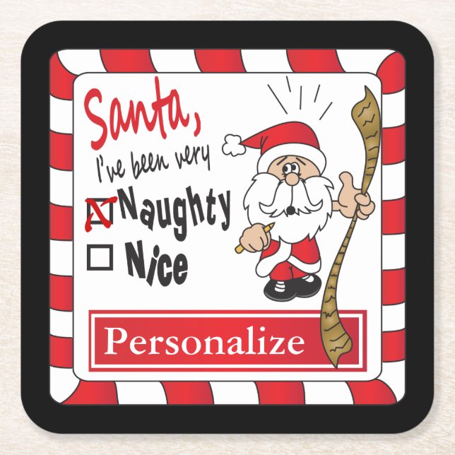 Dessous De Verre Carré Naughty ou Nice Noël | Personnalisez (Devant)