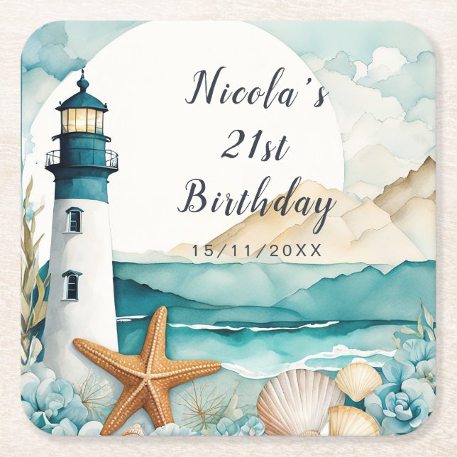 Dessous De Verre Carré Nautical Lighthouse Birthday (Devant)