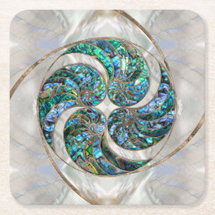 Dessous De Verre Carré Nautilus Shell - Abalone et Pearl