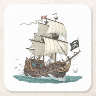 Dessous De Verre Carré Navire Pirate