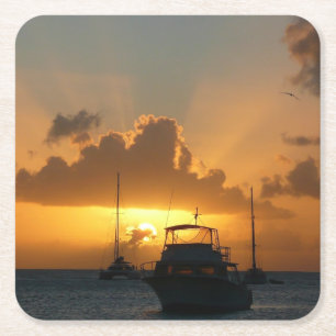 Dessous De Verre Carré Navires et Sunset Tropical Seascape