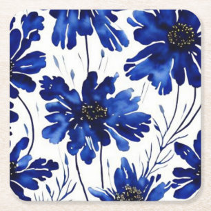 Dessous De Verre Carré Navy blue flower pattern