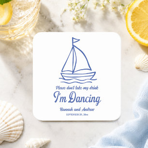 Dessous De Verre Carré Ne prenez pas mon bateau chic de mariage de boisso