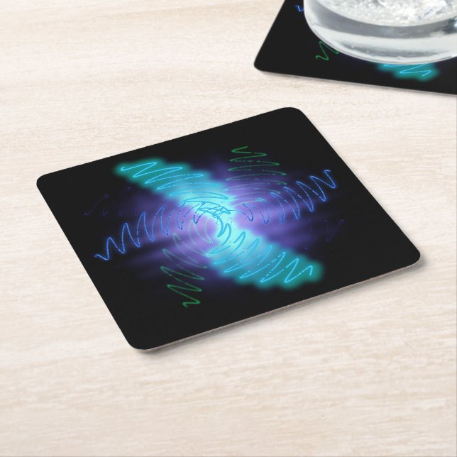 Dessous De Verre Carré Neon Glowing Sound Waves (Incliné)