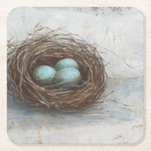 Dessous De Verre Carré Nid d'oiseau rustique - Bleu